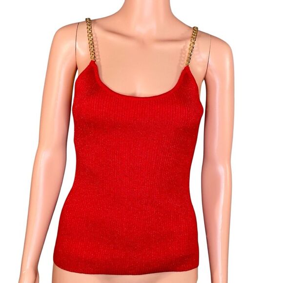 No Boundaries Metallic Red Tank Top Gold Chain Strap Detail Juniors Size 7 - 9 - Picture 2 of 7